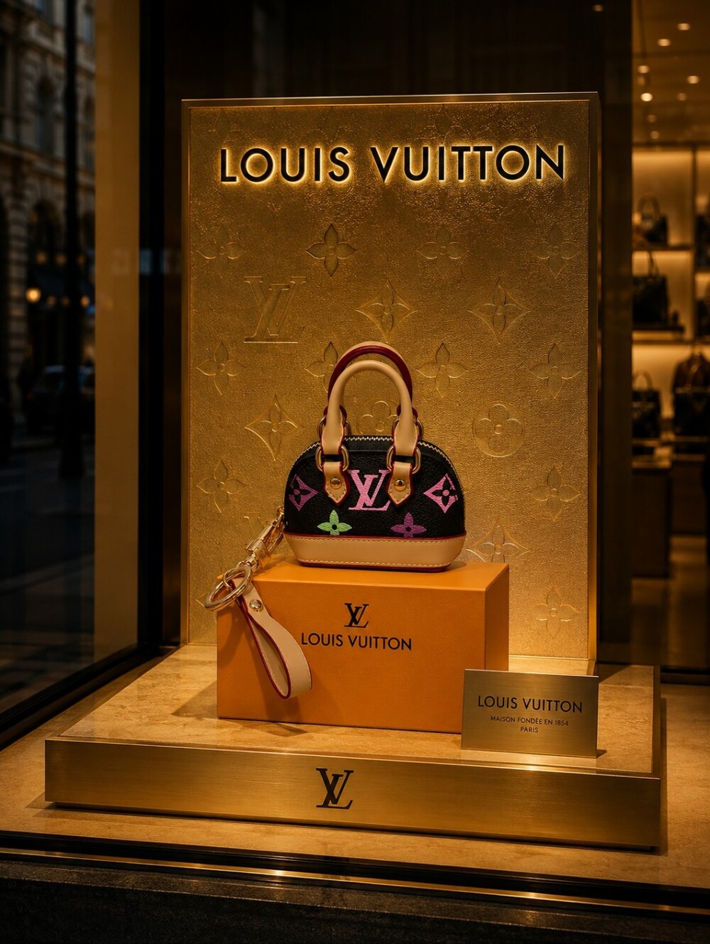LV Multicolor Mini Alma Bag Wristlet Keychain Or Bag Charm